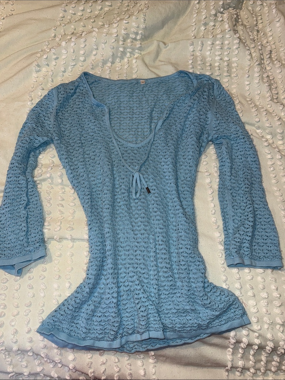 Light Blue Women's Crochet Swim Cover-Up Top